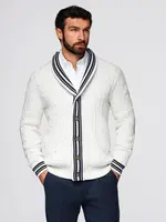 Ombre Men's cardigan sweater with shawl collar in preppy style - white