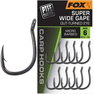 Fox háčky super wide gape out-turned eye 10 ks - velikost 6