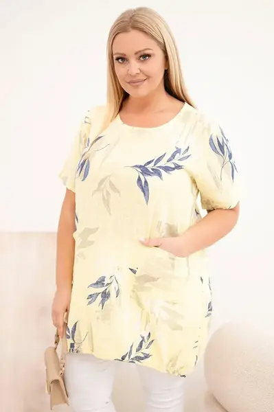Kesi plus-size blúzka s viazaním na leme žltá