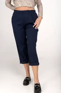 Navy blue cotton trousers with elastic band