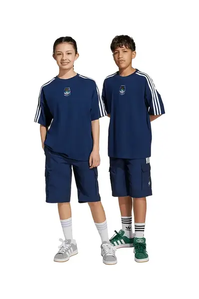 Dětské kraťasy adidas Originals MINECRAFT tmavomodrá barva, s aplikací, nastavitelný pas, KD9833