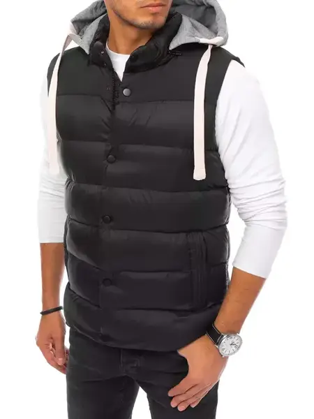 Pánska prešívaná vesta s kapucňou čierna Dstreet