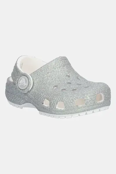 Pantofle Crocs CLASSIC IRIDESCENT GLITTER CLOG KIDS stříbrná barva, 210985