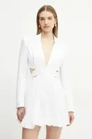 Lněné šaty Bardot bílá barva, mini, 59860DB