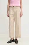 Kalhoty Tommy Hilfiger dámské, béžová barva, střih chinos, high waist, WW0WW44783