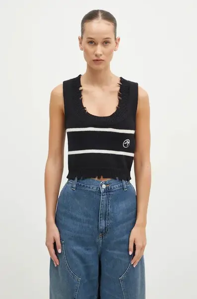 Bavlněná vesta AMBUSH Destroyed Rib Round Neck černá barva, BWHT003F24KNI0011031