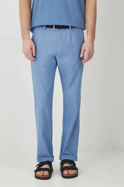 Lněné kalhoty Medicine pánské, modrá barva, jednoduché