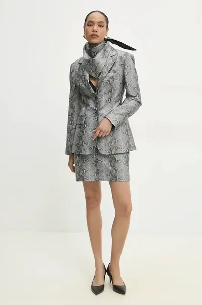 Kožené sako Answear.LAB šedá barva