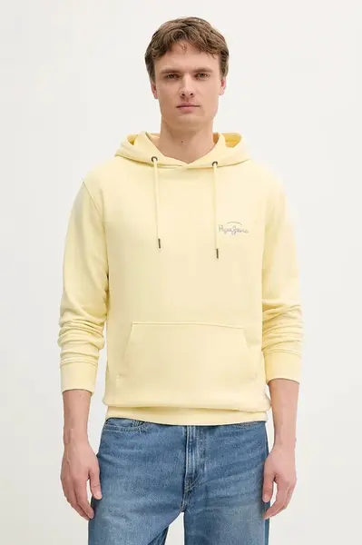 Bavlněná mikina Pepe Jeans pánská, žlutá barva, s kapucí, s potiskem, PM582916
