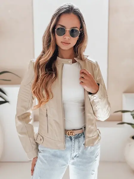 Dámska kožená bunda ROCKMISS béžová