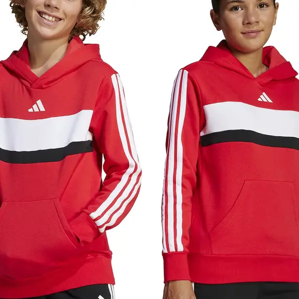 Dětská mikina adidas červená barva, s kapucí, vzorovaná, JI6212