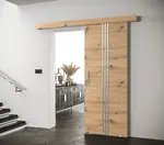 Posuvné dveře Salwador V Dveře: Dub artisan, Pásky / úchyty: Stříbrné, Horní pojezdová lišta: Dub artisan