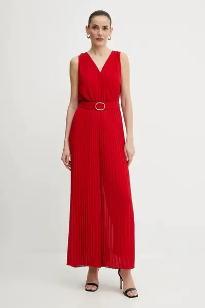 Overal Morgan PSAMARA červená barva, s výstřihem do v, PSAMARA