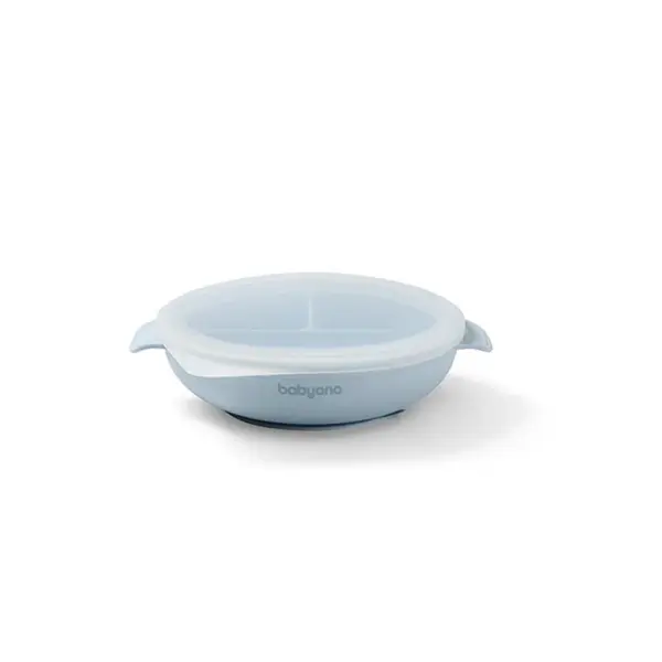 Babyono Silikonový talířek s přísavkou a víčkem  - modrý