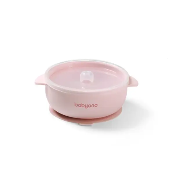 Silikónová miska s prísavkou a viečkom - ružová