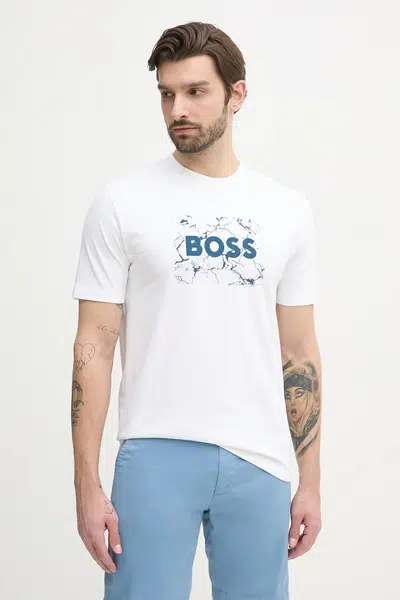 Bavlněné tričko BOSS Orange bílá barva, s potiskem, 50539186