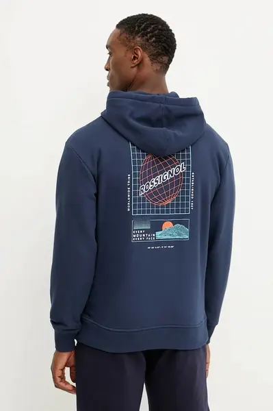 Mikina Rossignol Waterfall pánská, tmavomodrá barva, s kapucí, s potiskem, RLNMS10