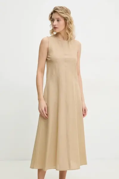Lněné šaty Answear.LAB béžová barva, midi