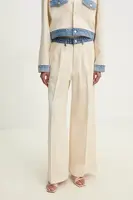 Kalhoty Moschino Jeans dámské, béžová barva, široké, high waist, 0346 3717