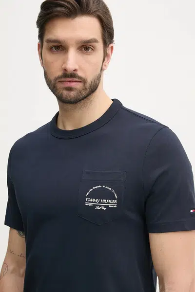 Bavlněné tričko Tommy Hilfiger tmavomodrá barva, s potiskem, MW0MW38623
