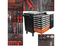 Dílenský vozík, 7 zásuvek + skříňka, sada nářadí DIN3113 306 ks - BJC