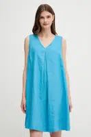 Lněné šaty United Colors of Benetton modrá barva, mini, 4AGHDV0AX