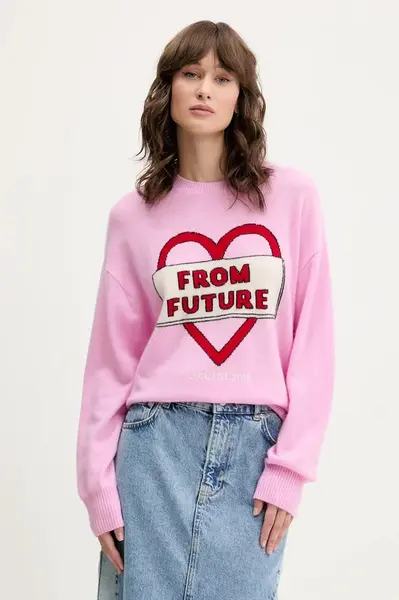 Kašmírový svetr FROM FUTURE dámský, růžová barva, WPR02644