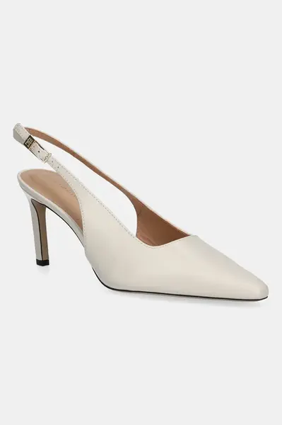 Kožené lodičky Tommy Hilfiger SQUARED TOE HIGH HEEL SLINGBACK béžová barva, FW0FW08636