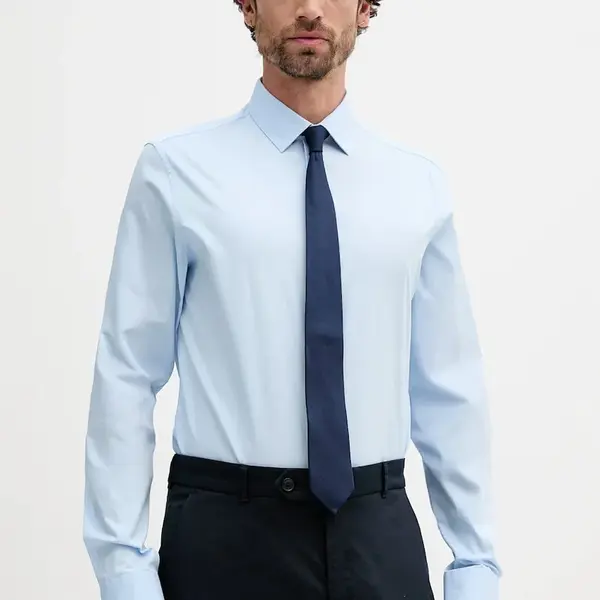 Košile Calvin Klein pánská, modrá barva, slim, s klasickým límcem, LV019EU000