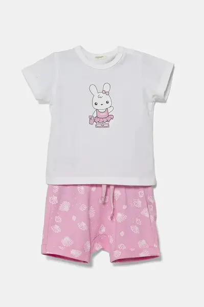 Dětská bavlněná souprava United Colors of Benetton růžová barva, 35ZEAK013