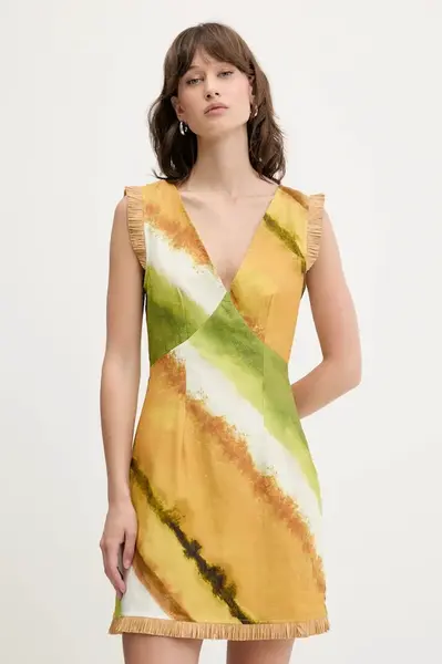 Lněné šaty Never Fully Dressed žlutá barva, mini, NFDDR1962