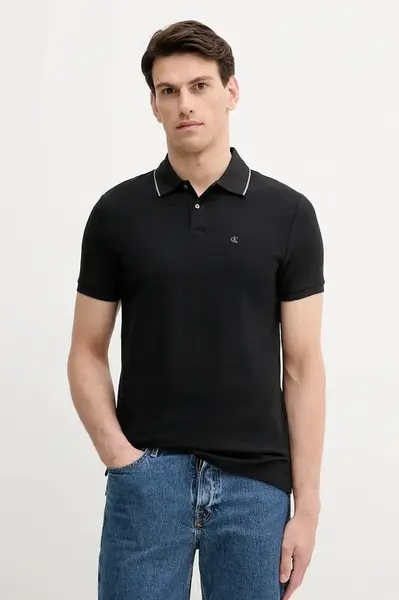 Bavlněné polo tričko Calvin Klein pánské, černá barva, LV04LC239G