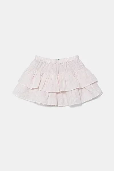 Dětská lněná sukně United Colors of Benetton růžová barva, mini, áčková, 4Q1NG0010