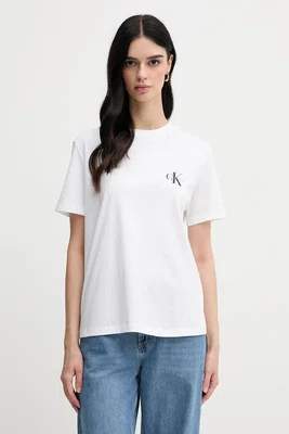 Bavlněné tričko Calvin Klein Jeans dámské, bílá barva, LV047C905G