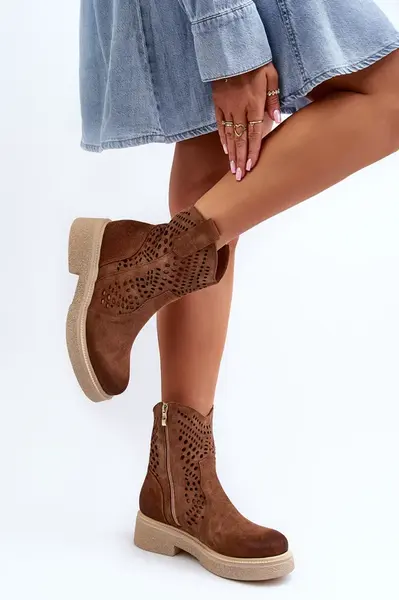 Zazoo 3470 Semišové Dámské Botky na Ploché Podrážce Průsvitné Hnědé