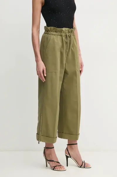 Bavlněné kalhoty Pinko zelená barva, široké, high waist, 104896 A2GC