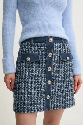 Sukně s příměsí vlny Morgan JIKI modrá barva, mini, pouzdrová, JIKI