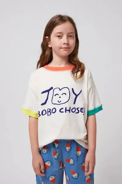 Dětské bavlněné tričko Bobo Choses Smiling bílá barva, s potiskem, 125AC014