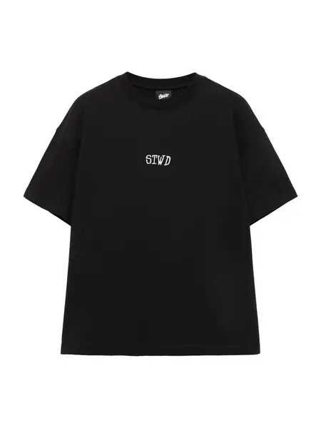 Pull&Bear Tričko 'STWD'  čierna / biela