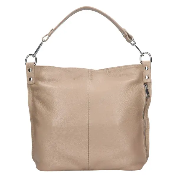 Dámska kožená kabelka cez rameno Italia Kaly - tmavo béžová