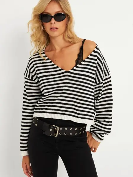 Cool & Sexy Sveter  čierna / biela