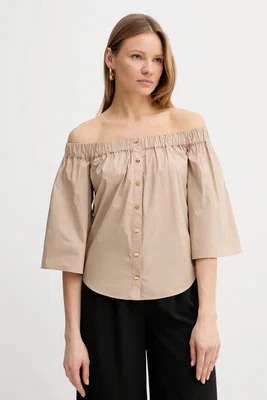 Bavlněná halenka Marciano Guess PAT dámská, béžová barva, hladká, 5GGH28 7315A