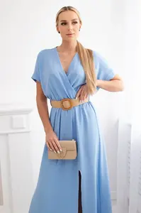 Kesi Włoski Dlouhé šaty s ozdobným páskem modré