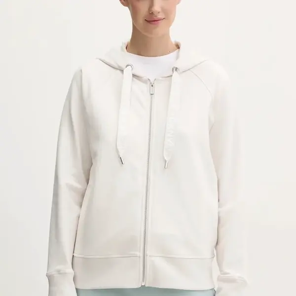 Mikina Dkny dámská, béžová barva, s kapucí, hladká, DP5J9510