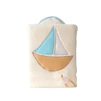 Obojstranná chlpáčková dečka s vyšívkou 75 x 90 cm, Lodička, béžová