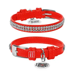Kožený obojok s kryštálmi červený, Obvod krku: 19-25cm, šírka: 9mm