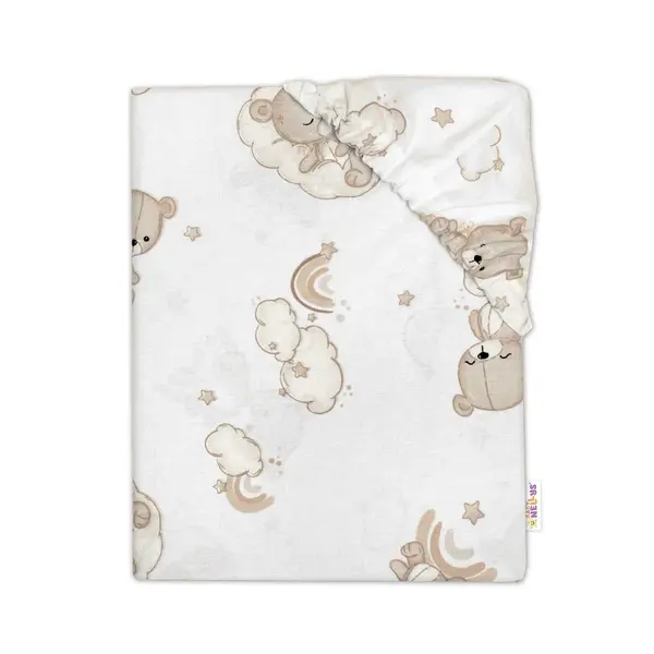 Bavlnené prestieradlo do postieľky, Malý Macko, biela/béžová, 140x70 cm