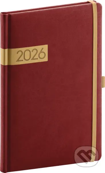 NOTIQUE Týždenný diár Twill 2026 (bordovo-zlatý) (stĺpcový, s pútkom na pero, elastické zatváranie)