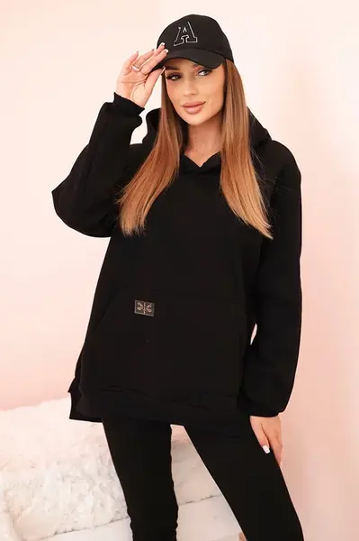 Polski Dámský komplet bavlněný mikina s kapucí a legíny s vysokým pasem černý