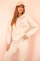 Polski Dámský bavlněný zateplený komplet s potiskem béžový